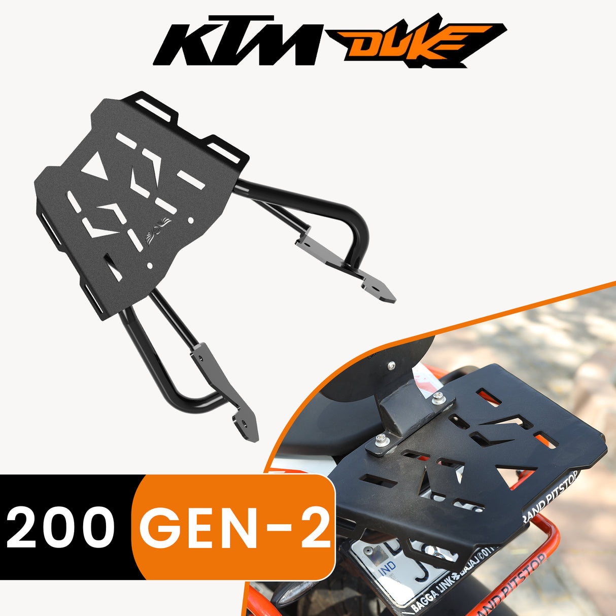 Extended Top Rack with Plate for KTM 200 Duke Gen 2 - Black