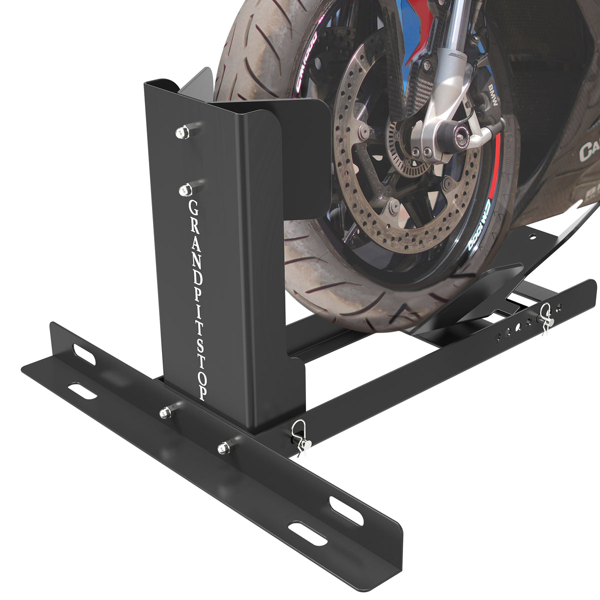 GRAND PITSTOP Universal Wheel Chock for Motorcycle Stand for Trailer Completely Adjustable Detachable Foldable Wheel Chock (Black-V2, 2000 lbs)