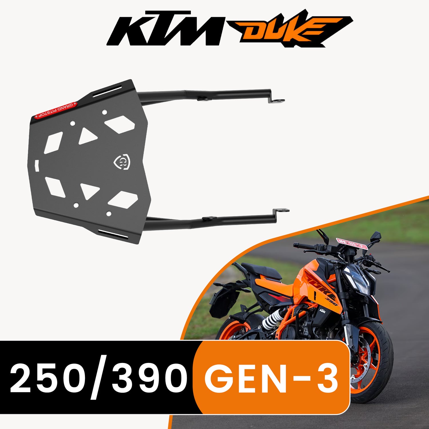 Aluminium Extended Top Rack with Plate for KTM DUKE 390/250 Gen 3 - Black