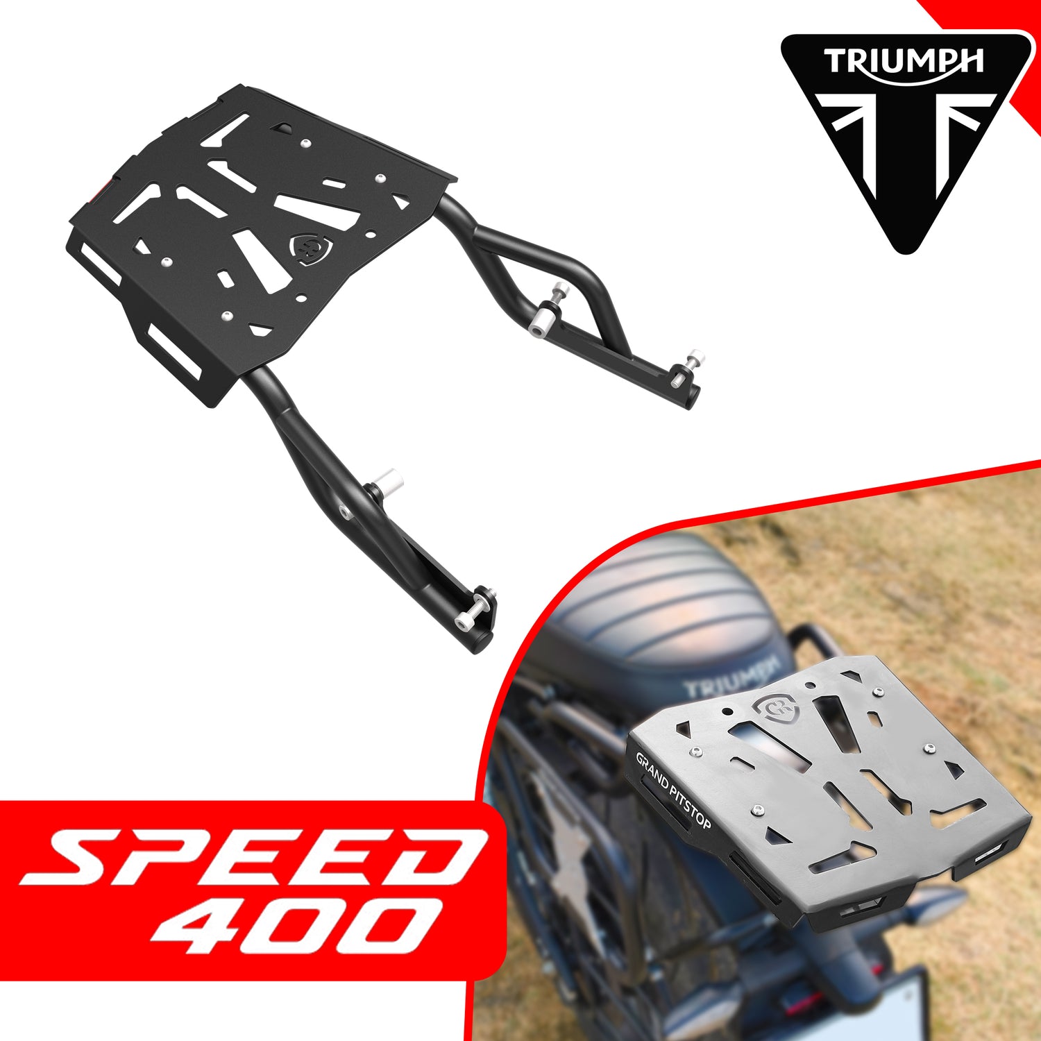 Extended Top Rack with Plate for Triumph Speed 400 - Black