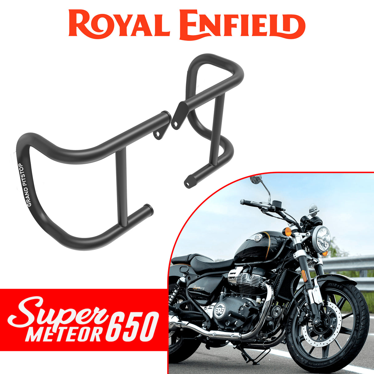 Crash Guard (Pair) for Royal Enfield Super Meteor 650 - Black