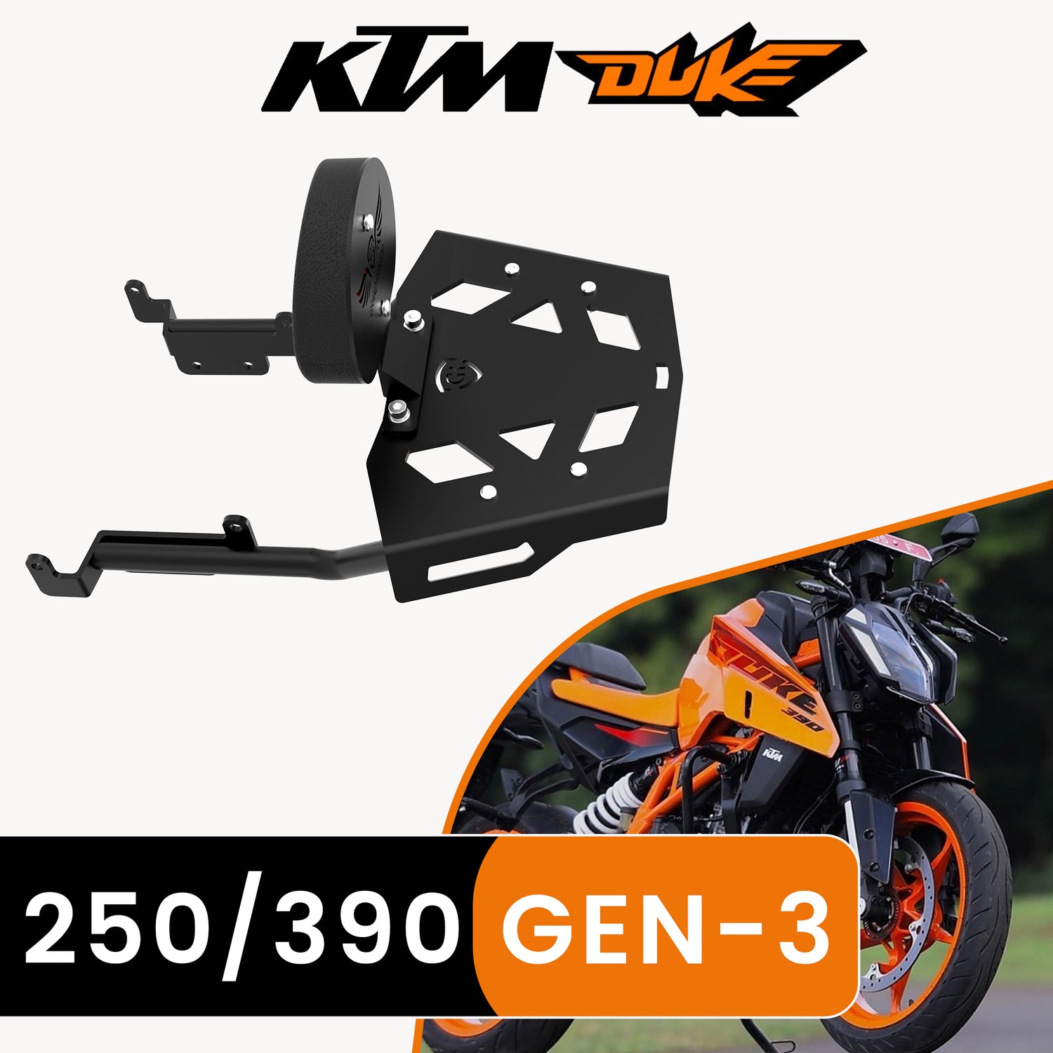 Toprack with Backrest for KTM 390/250 Duke Gen 3 - Black