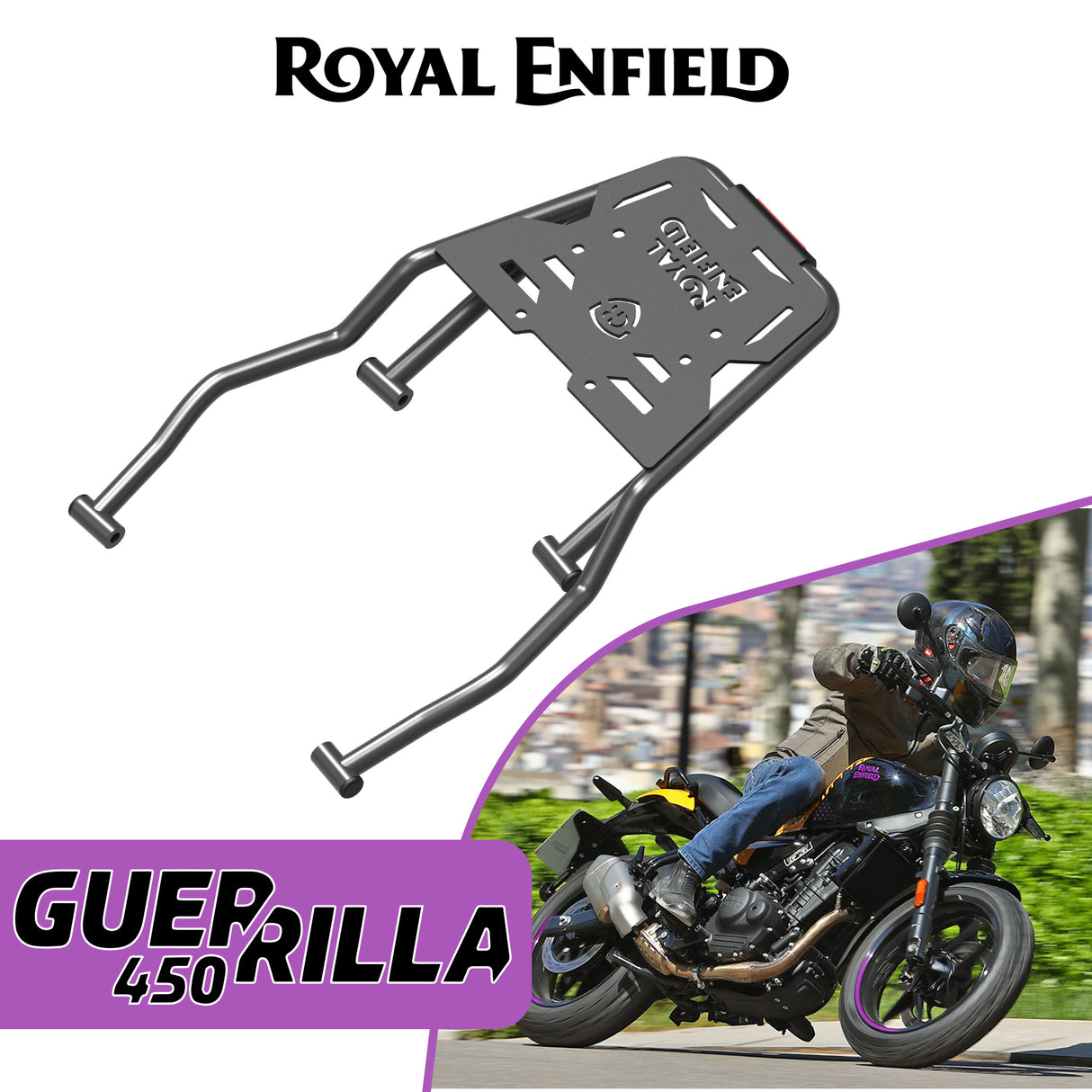 Extended Top Rack with Plate for Royal Enfield Guerrilla 450 - Black