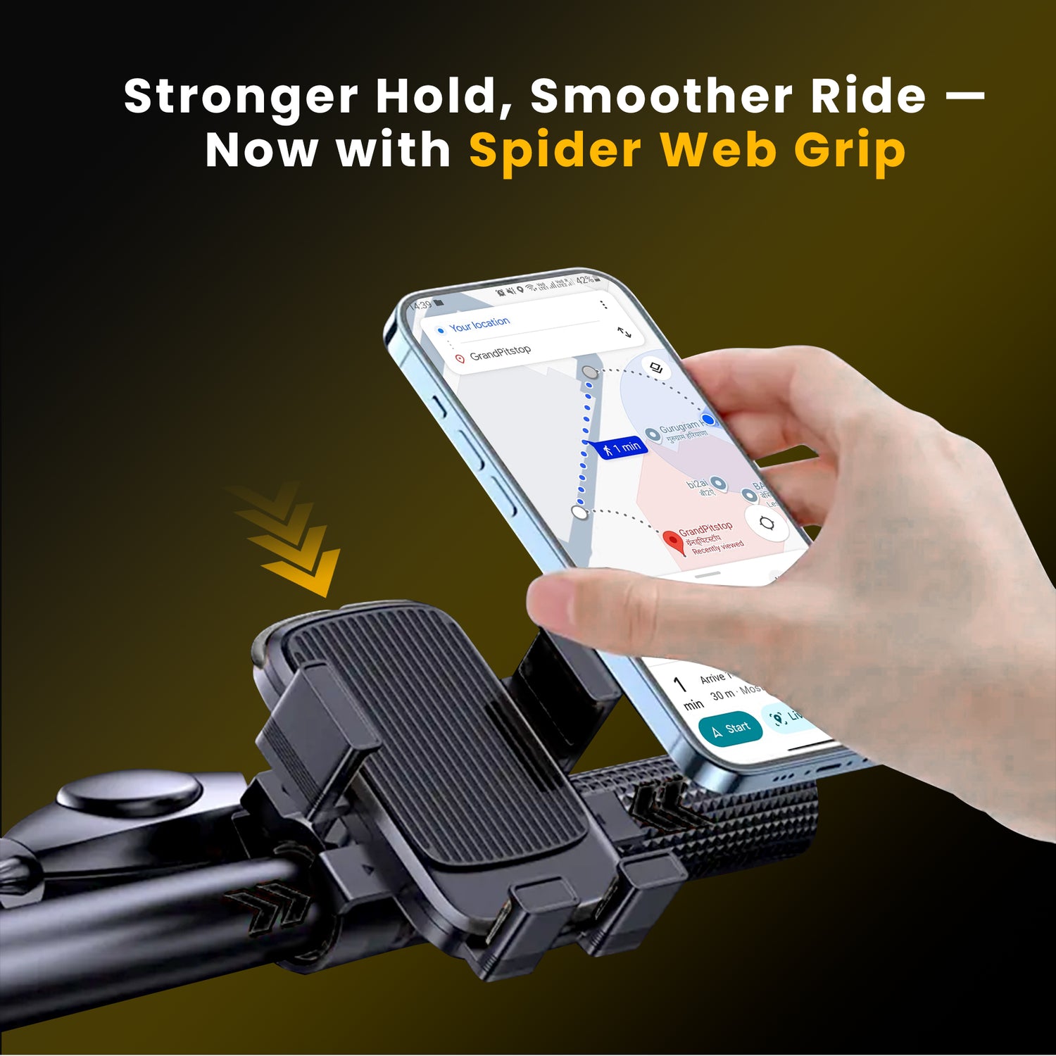 Cool Grip B3 Bike Handlebar Mobile Holder with One Click Locking - Black