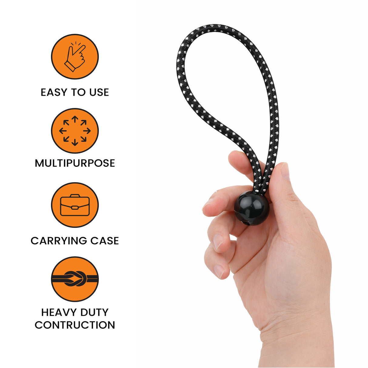 Bungee Balls With Reflecting (8 Inches) - Set Of 10 - Black