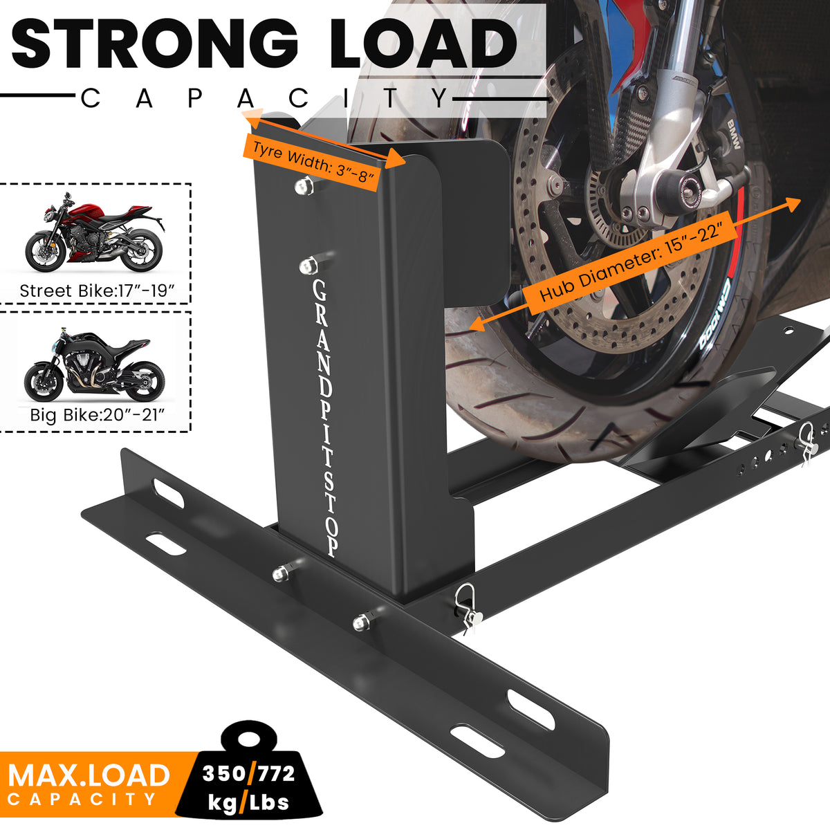 GRAND PITSTOP Universal Wheel Chock for Motorcycle Stand for Trailer Completely Adjustable Detachable Foldable Wheel Chock (Black-V2, 2000 lbs)