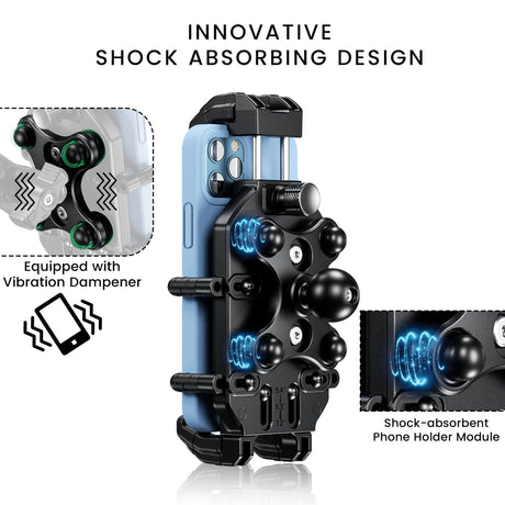 4-Sided Grip Anti Theft Mobile Holder With Vibration Dampener Handlebar Mount
