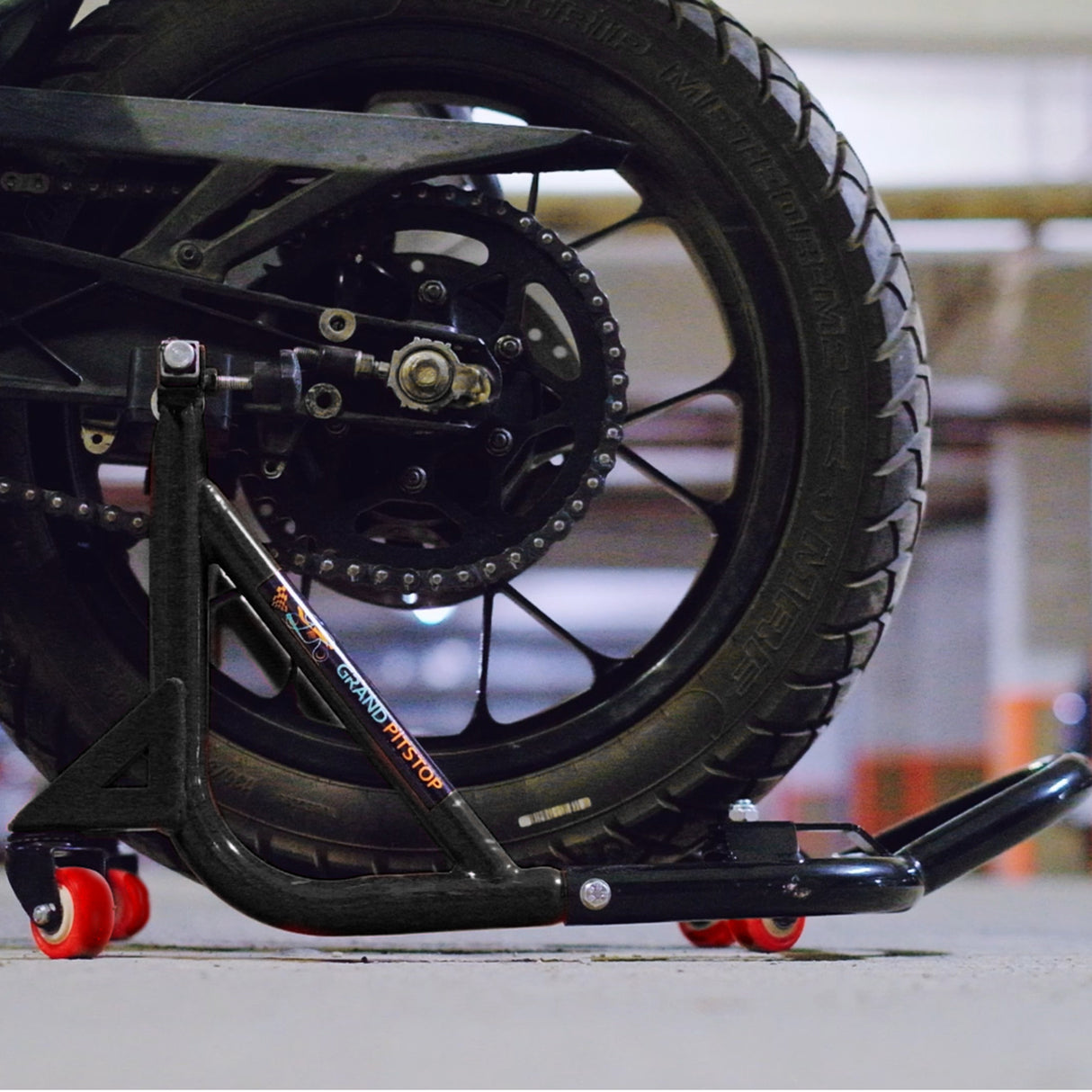 Dismantlable Rear Paddock Stand With 360 Rotation & Skate Wheels (Bike Wt upto: 280 kgs) - Black