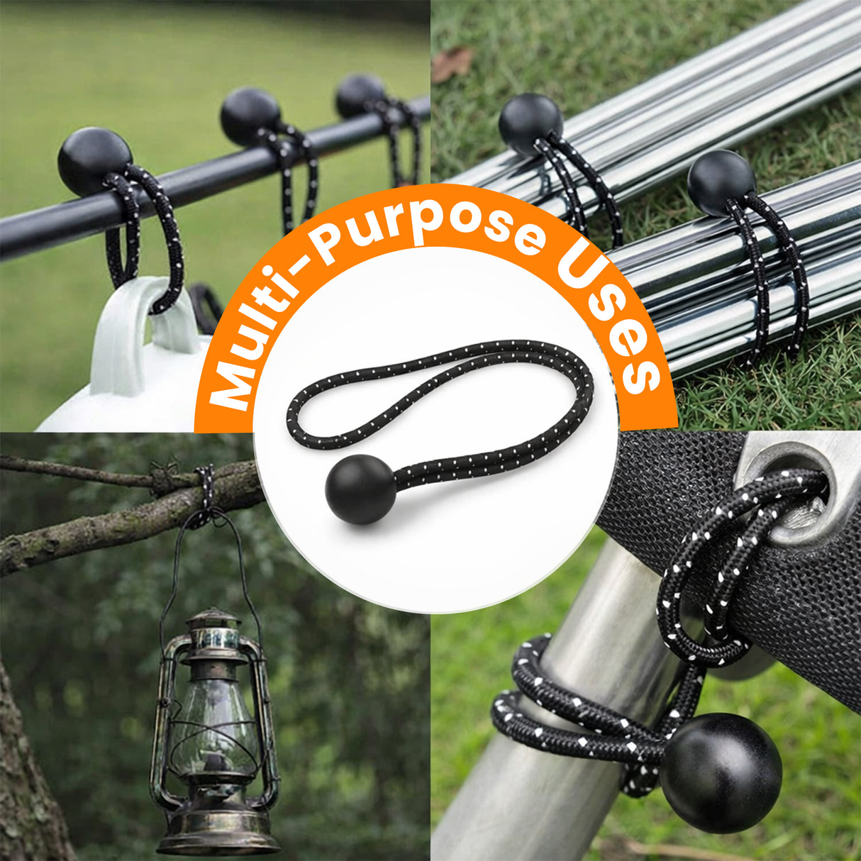 Bungee Balls With Reflecting (8 Inches) - Set Of 10 - Black