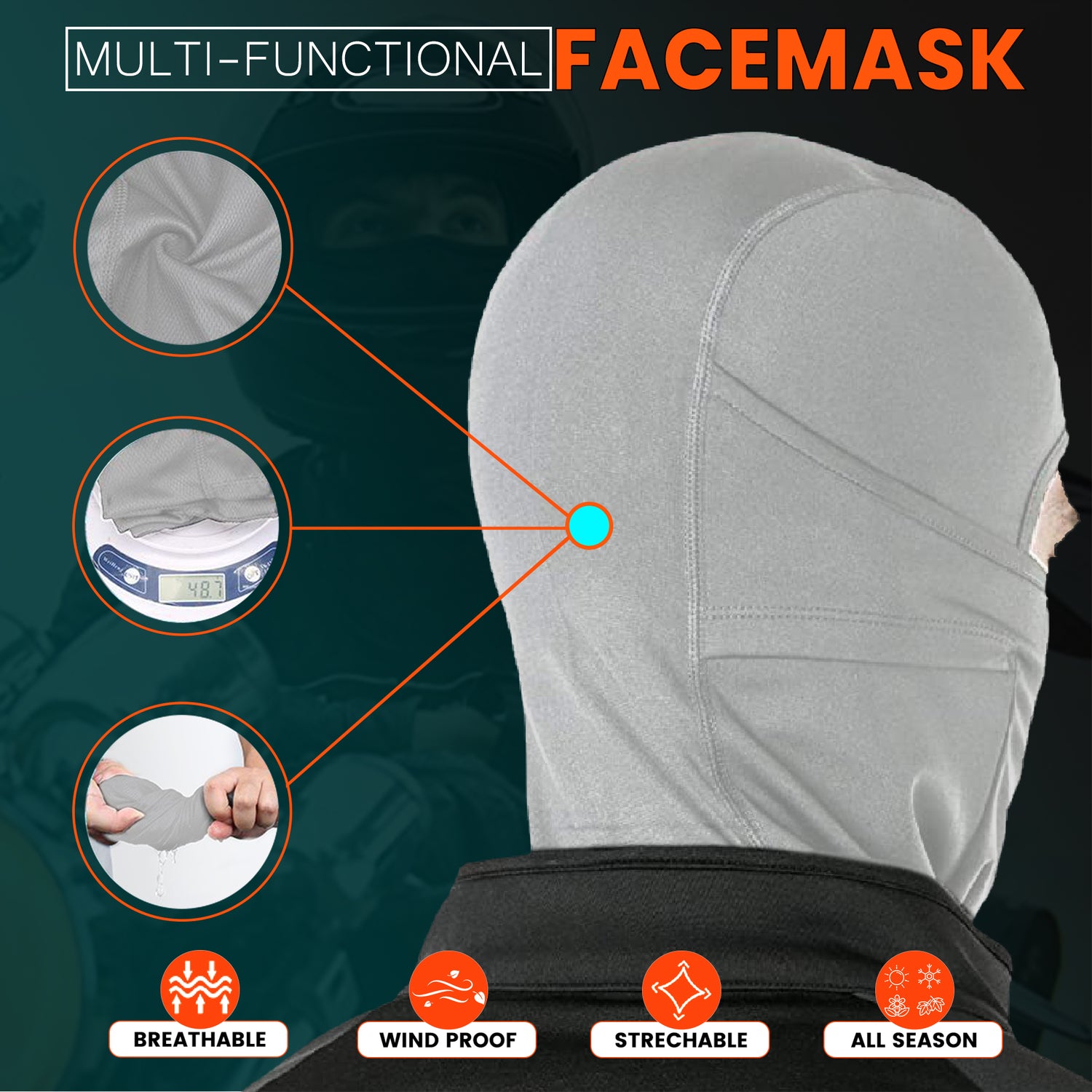 Face Mask for Bike, Ski, Cycling, Running, Hiking - Grey