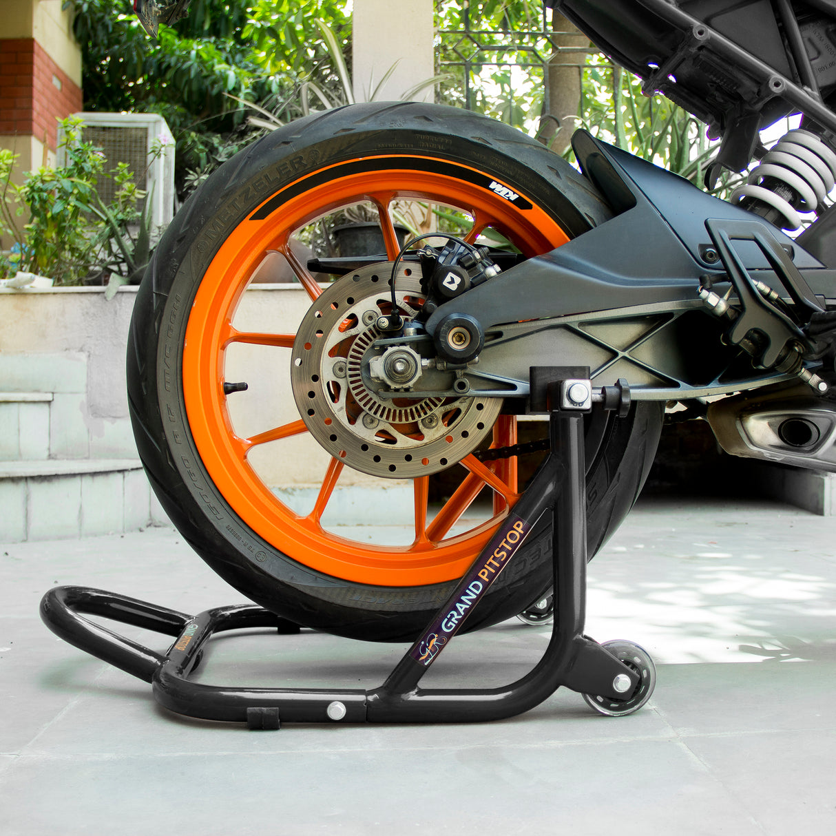 Dismantlable Rear Paddock Stand With 360 Rotation & Skate Wheels (Bike Wt upto: 450 kgs) - Black
