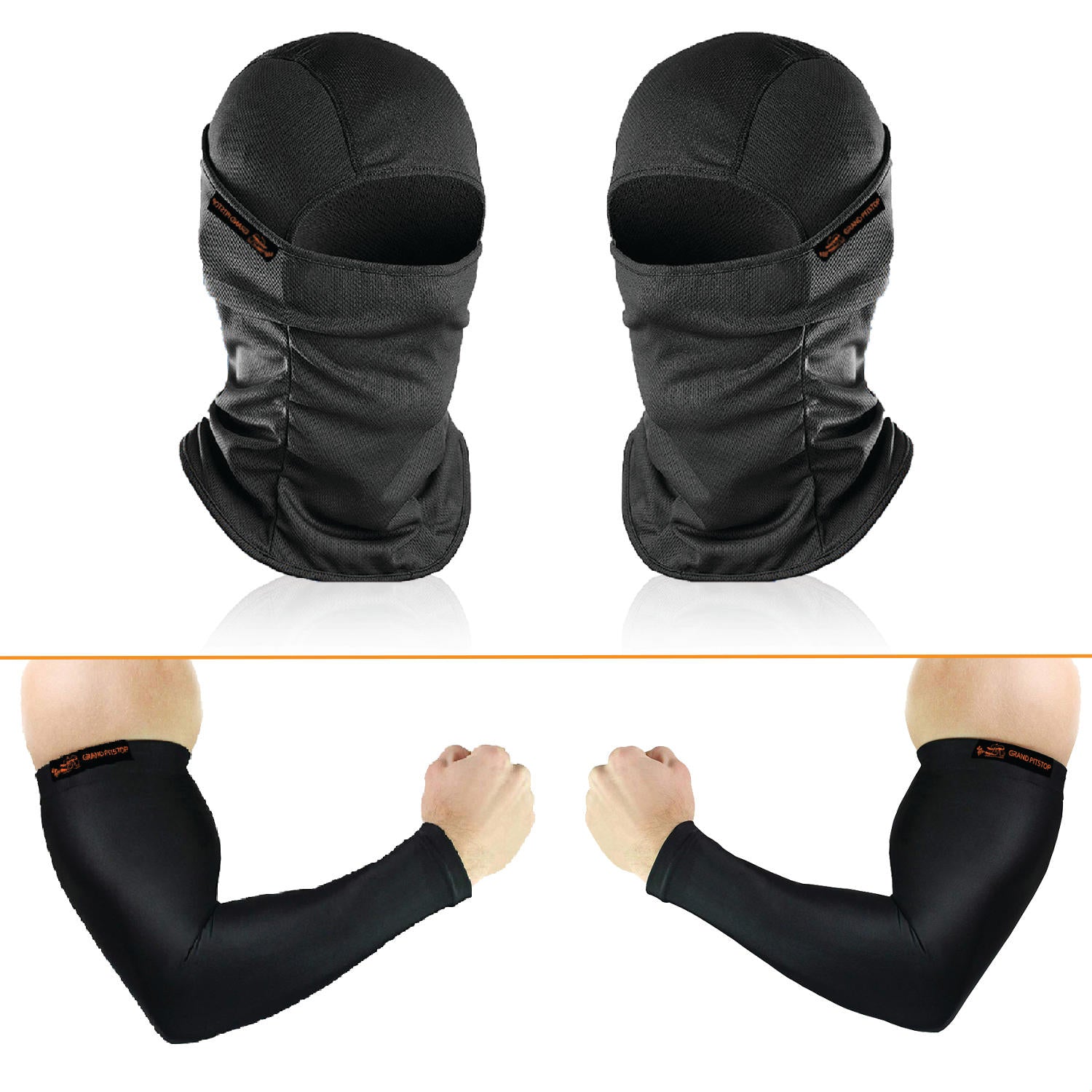 Arm Sleeves and Face Mask Combo (Pack of 4) - Black