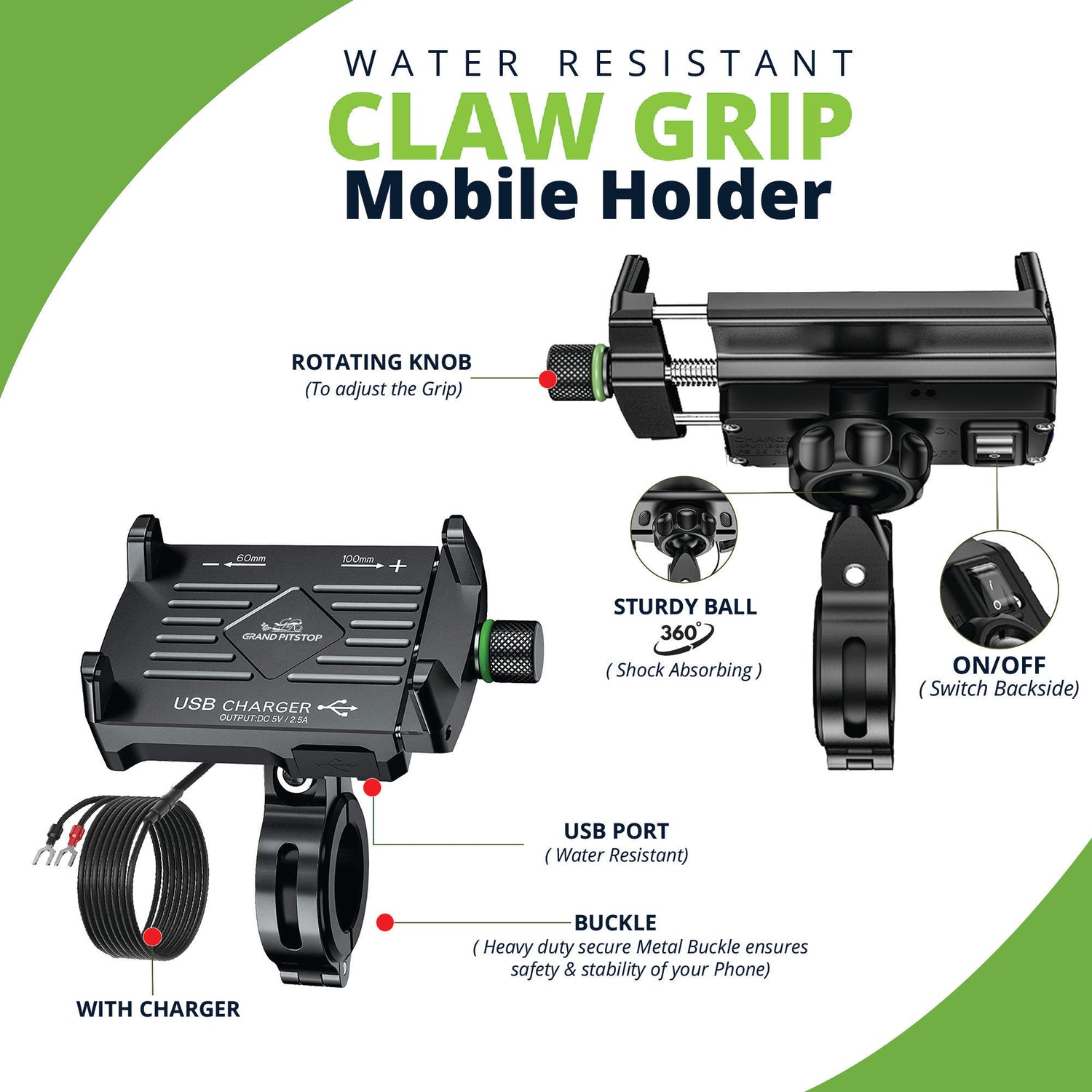 Combo - Air Seat for Medical, Offices, Home, Motorcycle and Car Lumbar Support & Claw Grip Mobile Holder