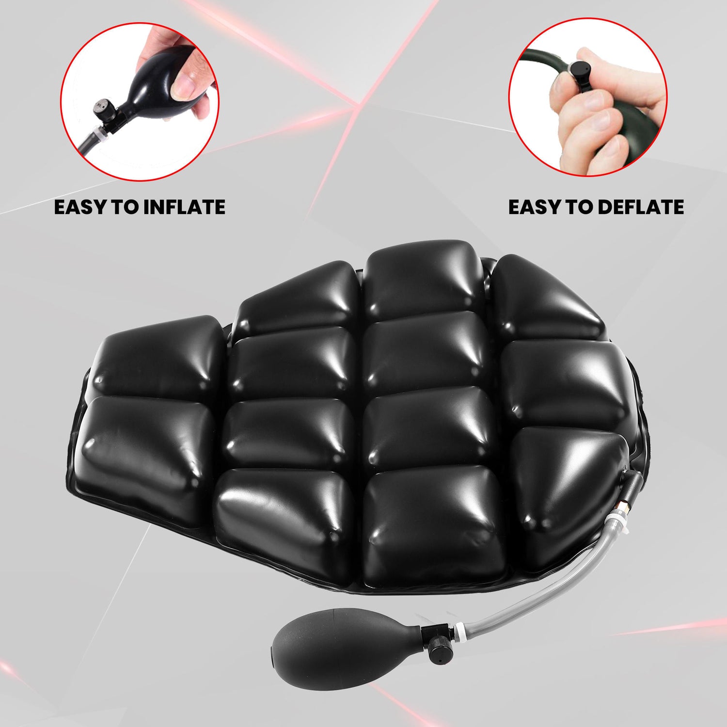 Air Comfy Seat Cushion for Medical, Offices, Home, Motorcycle and Car Lumbar Support - Cruiser Premium with Pump