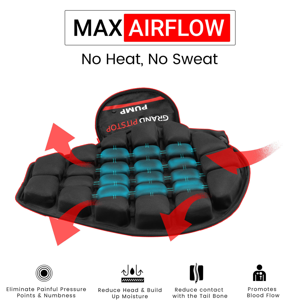 Air Bubble Airseat for Medical, Offices, Home, Motorcycle and Car Lumbar Support - Cruiser with Pump