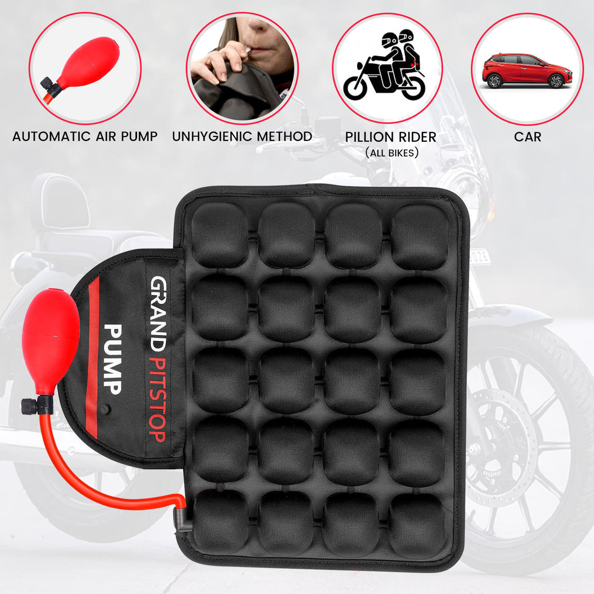 Air Bubble Airseat for Medical, Offices, Home, Motorcycle and Car Lumbar Support - Pillion with Pump