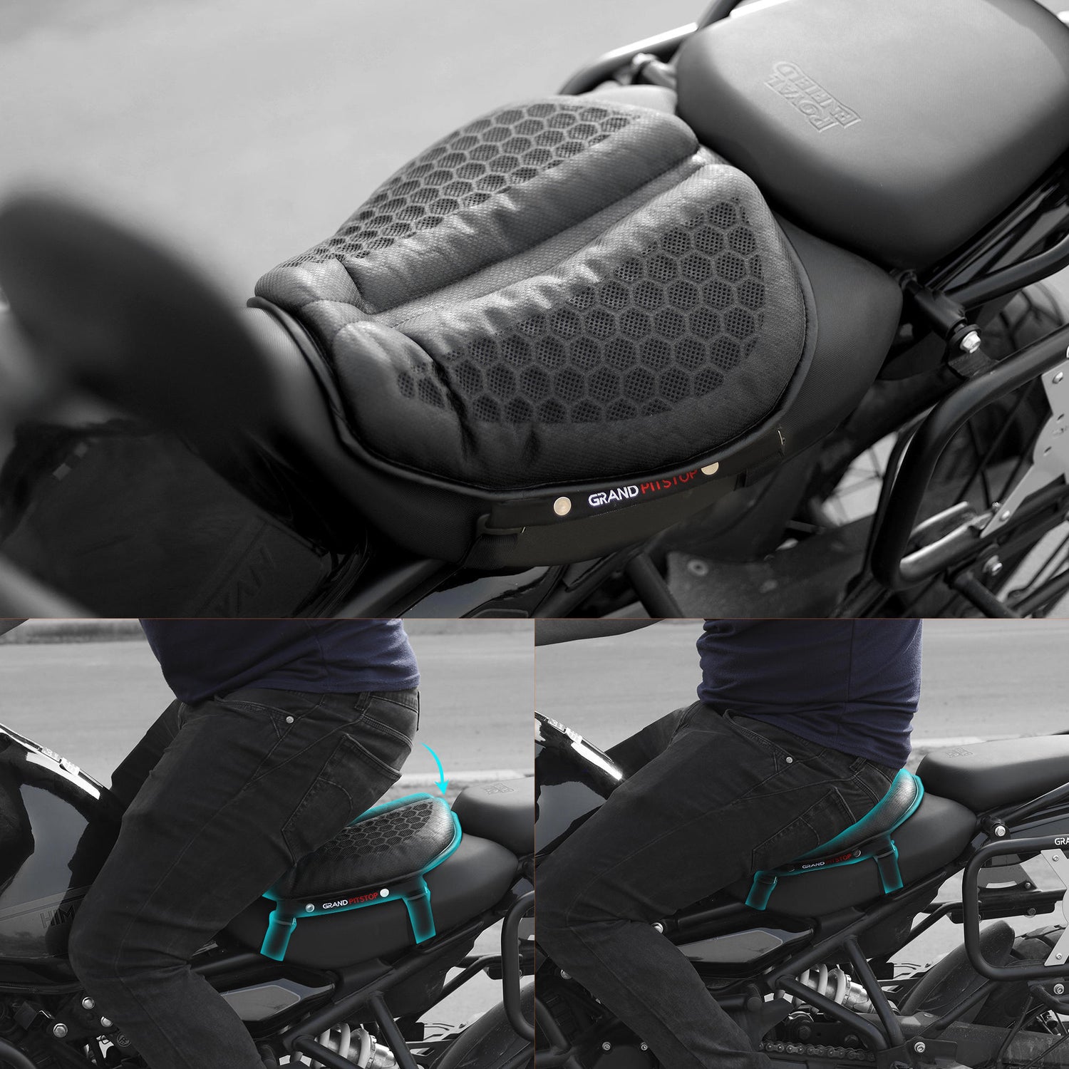 Motorcycle Honeycomb Gel Air Seat Cushion for Medical, Offices, Home, Motorcycle and Car Lumbar Support - Universal Fit & Breathable Design
