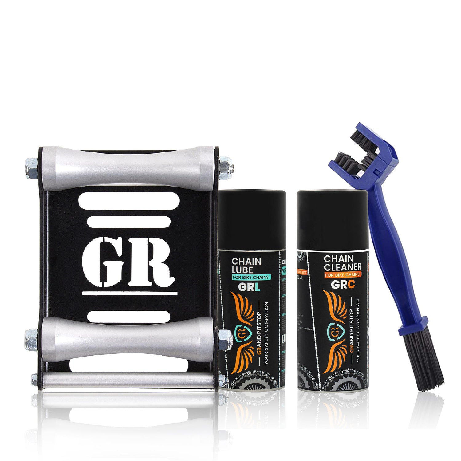 Combo of Chain Cleaning Brush & GR Chain Cleaner (160 ml) & GR Chain Lube (160 ml) & GRoller Large