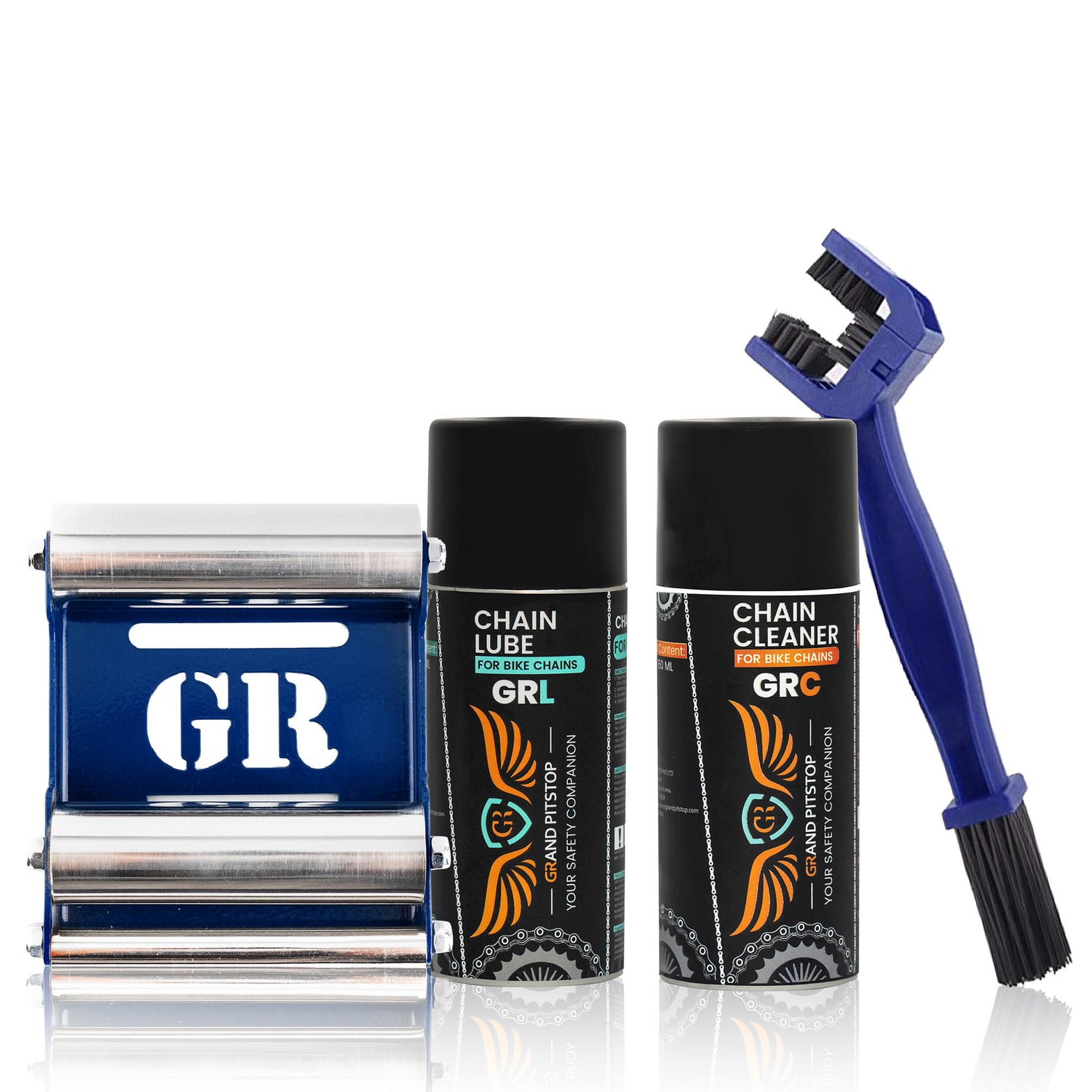 Combo of Chain Cleaning Brush & GR Chain Cleaner (160 ml) & GR Chain Lube (160 ml) & GRoller Small