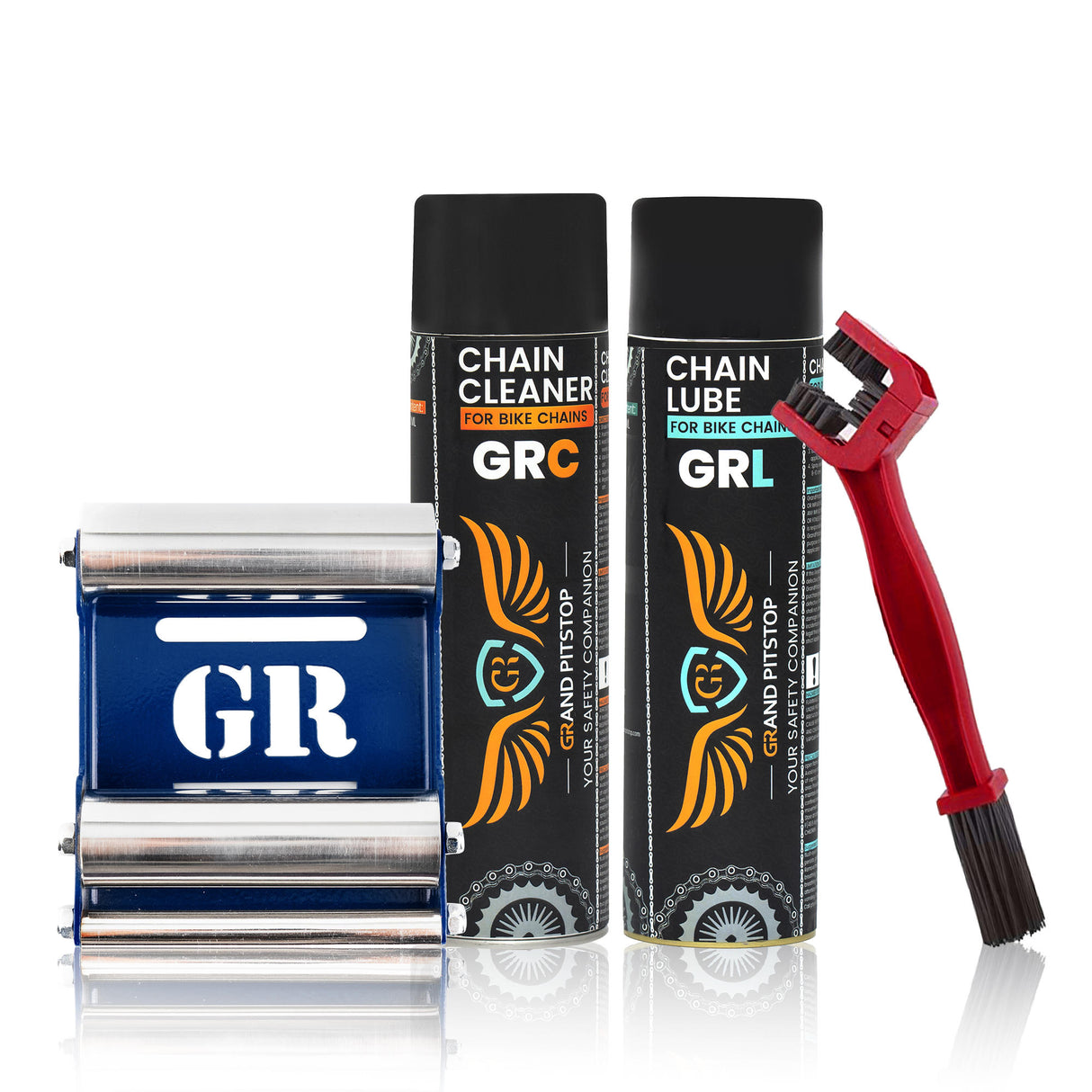 Combo of Chain Cleaning Brush & GR Chain Cleaner-500ml & GR Chain Lube-500ml & GRoller Small