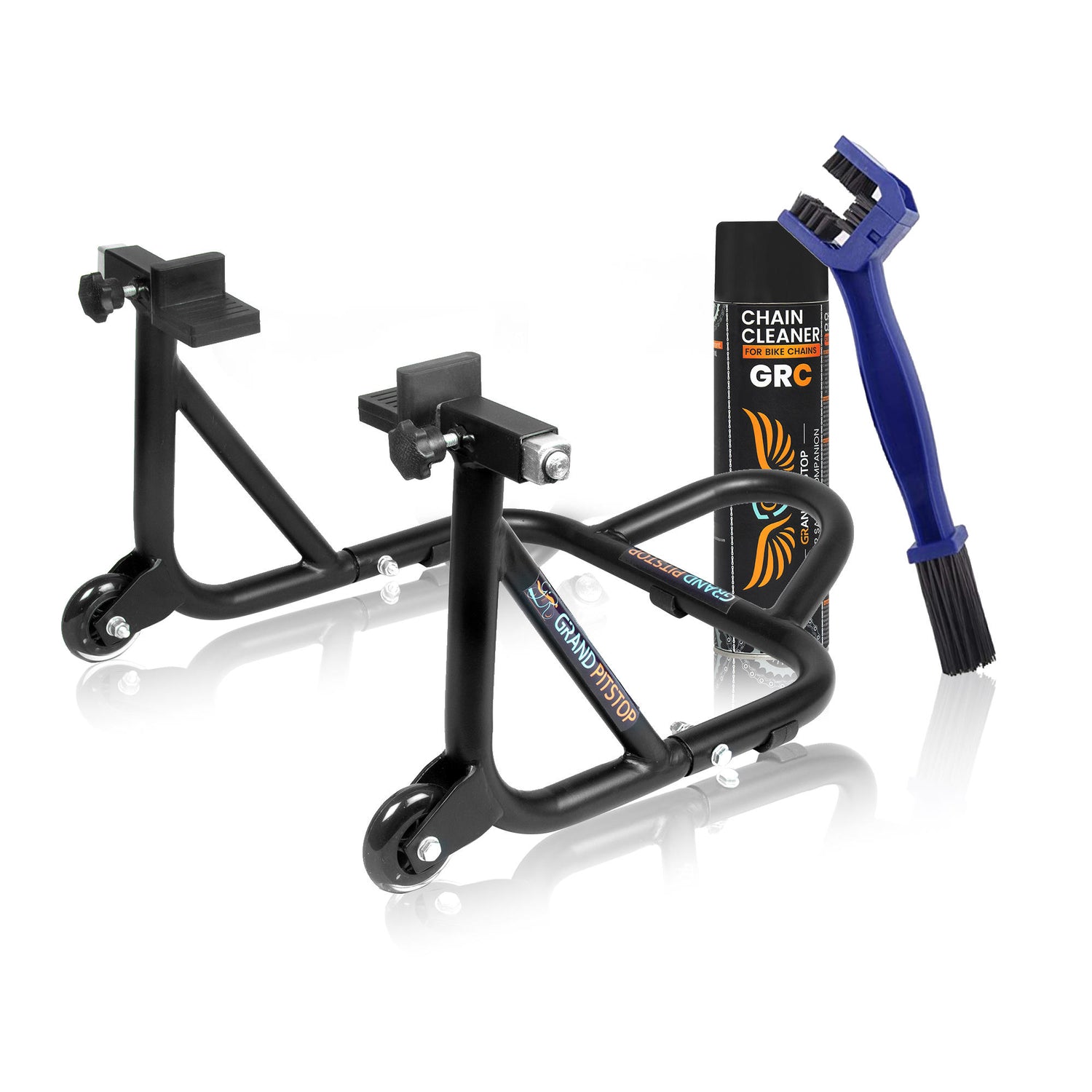 Combo of Chain Cleaning Brush & GR Chain Cleaner-500ml & Dismantlable Paddock Stand - Black