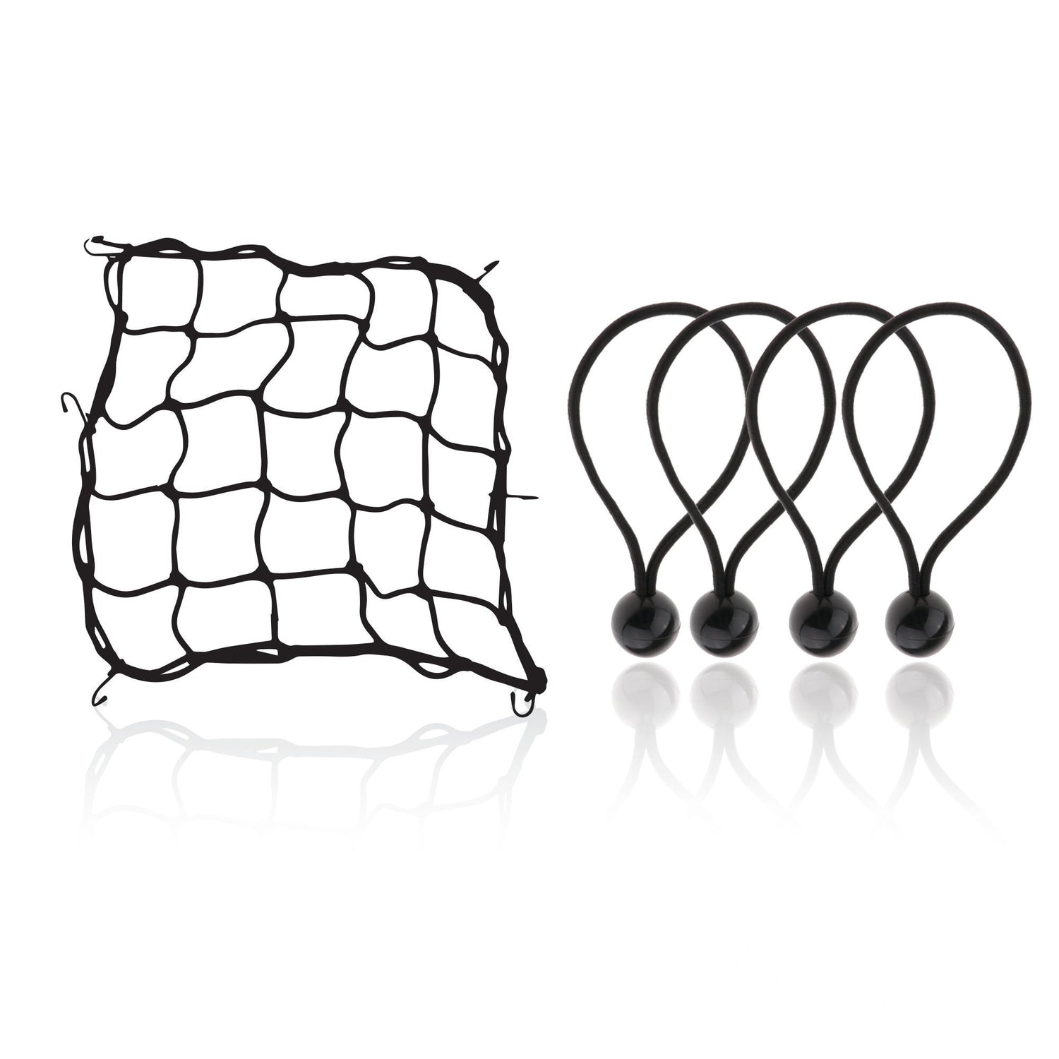 Cargo Net (38X38Cm) With Bungee Balls (8Inch) - 4Pcs- Black
