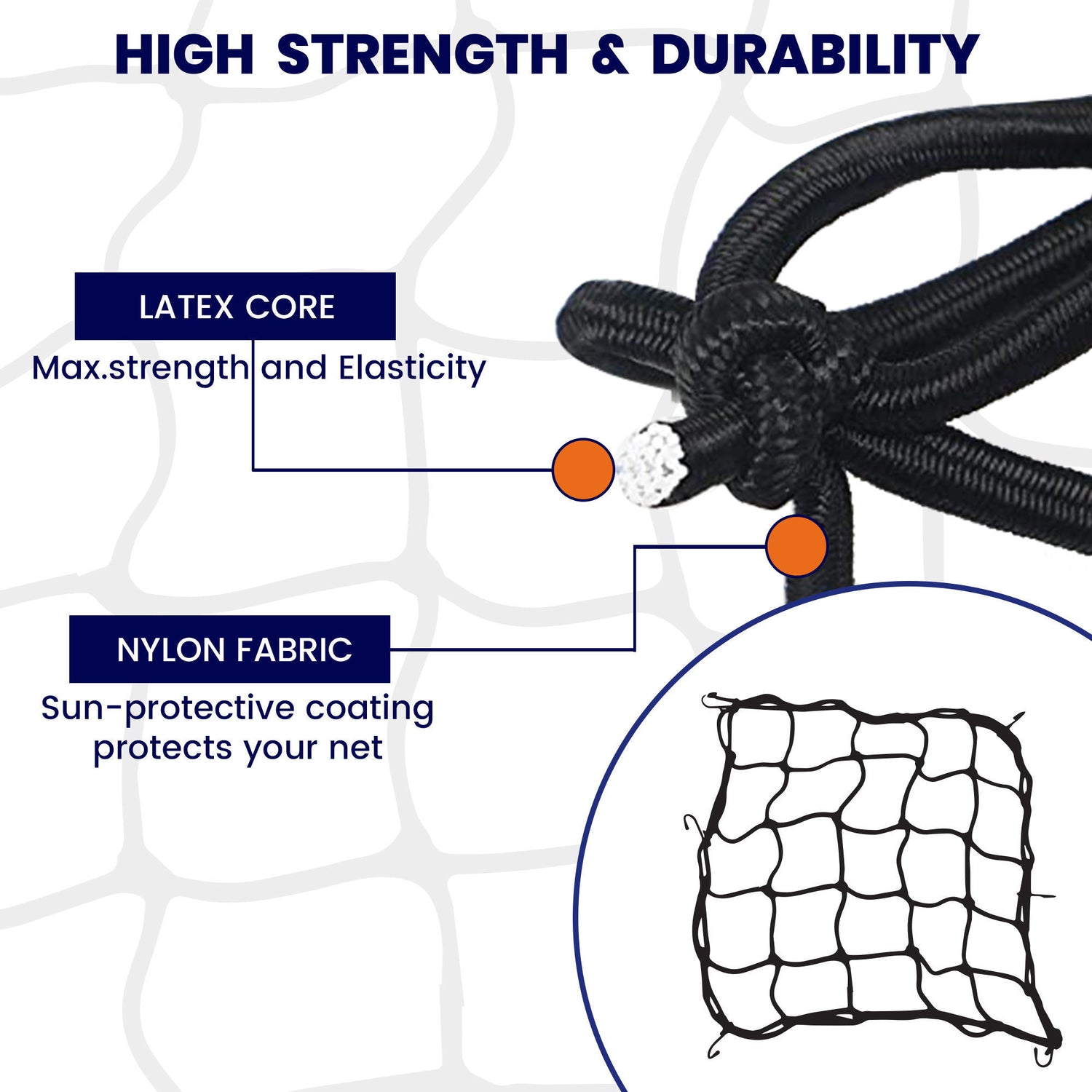 Cargo Net (38X38Cm) With Bungee Balls (8Inch) - 4Pcs- Black