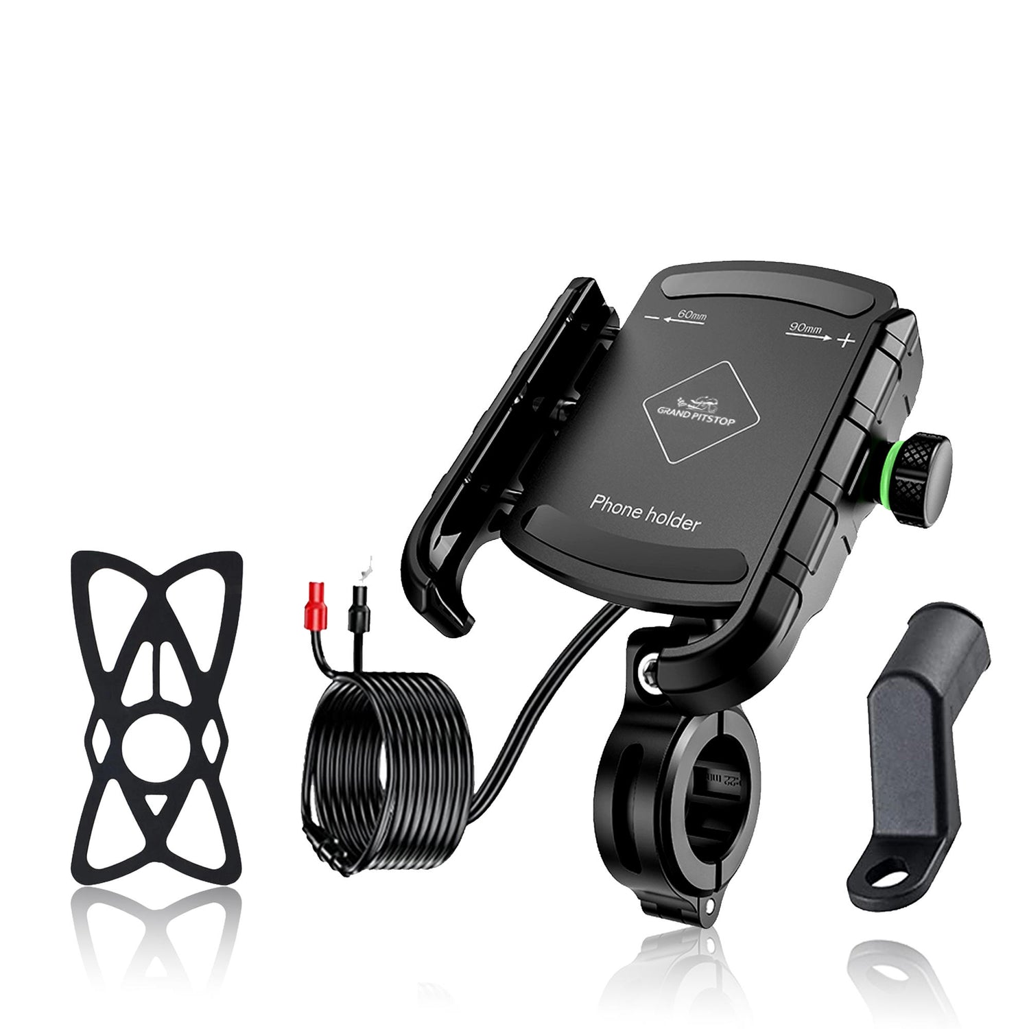 Jaw Grip Aluminium Mobile Holder With Charger - Black