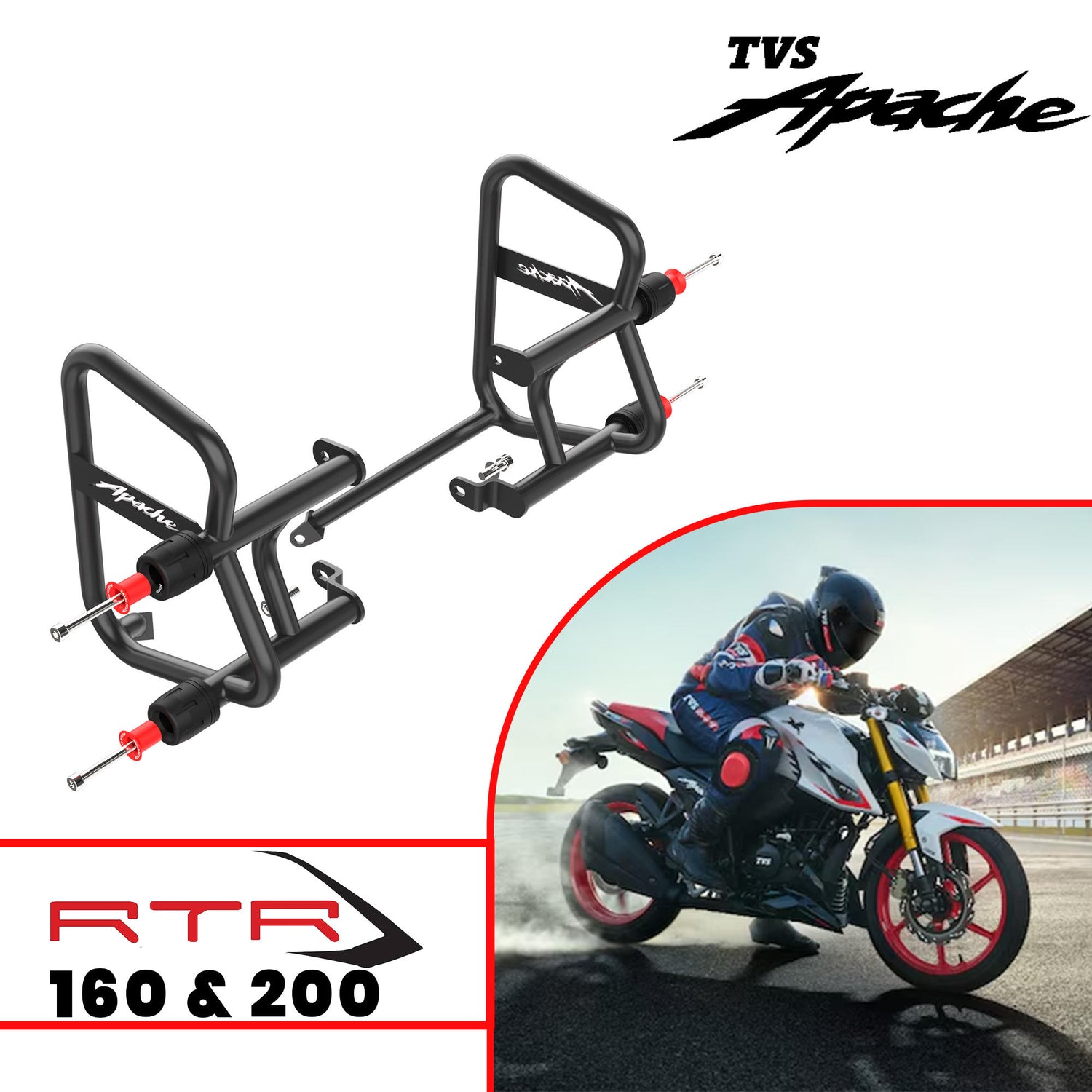 Crash Guard (Pair) for TVS Apache 160 and Apache 200 - Black