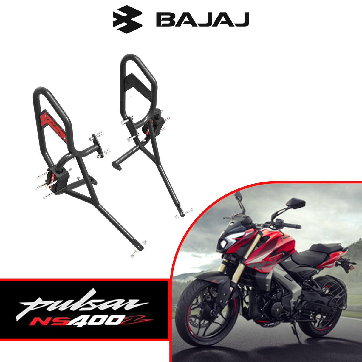 Crash Guard (Pair) for Bajaj Pulsar NS400 - Black