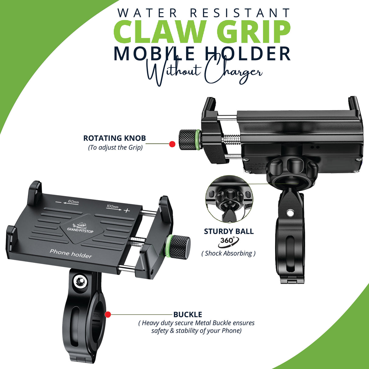 Claw Grip Aluminium Mobile Holder Mount - Black