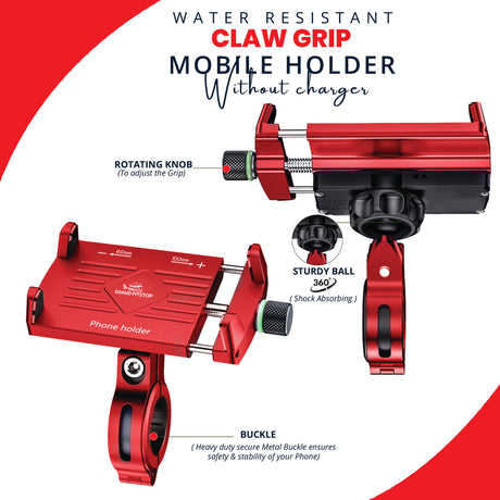 Claw Grip Aluminium Mobile Holder Mount - Red