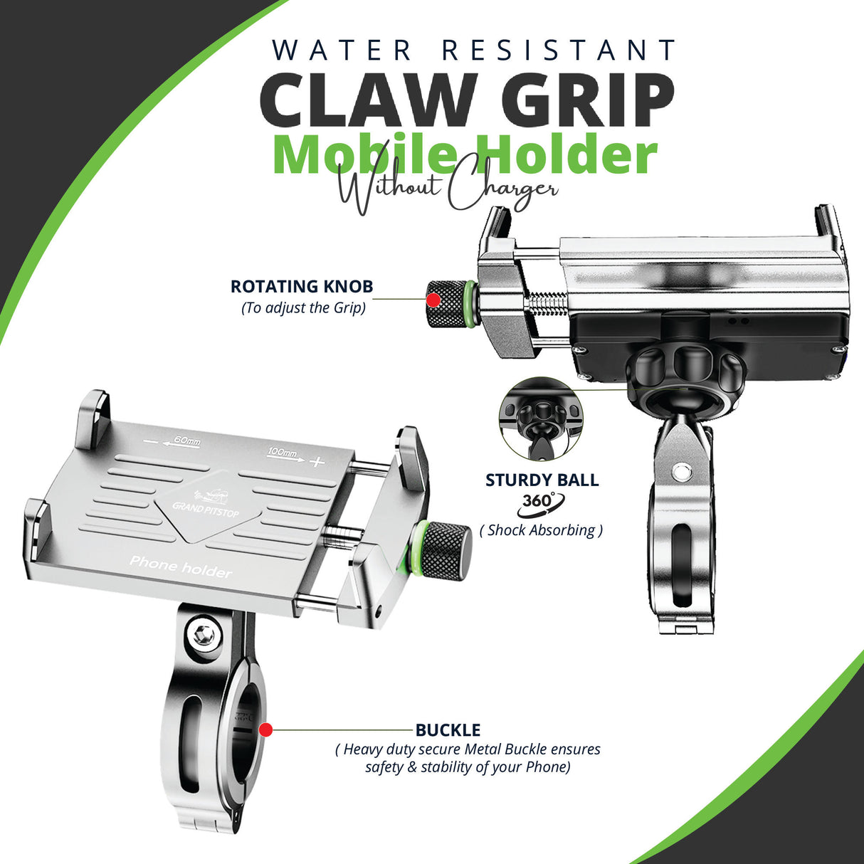 Claw Grip Aluminium Mobile Holder Mount - Silver