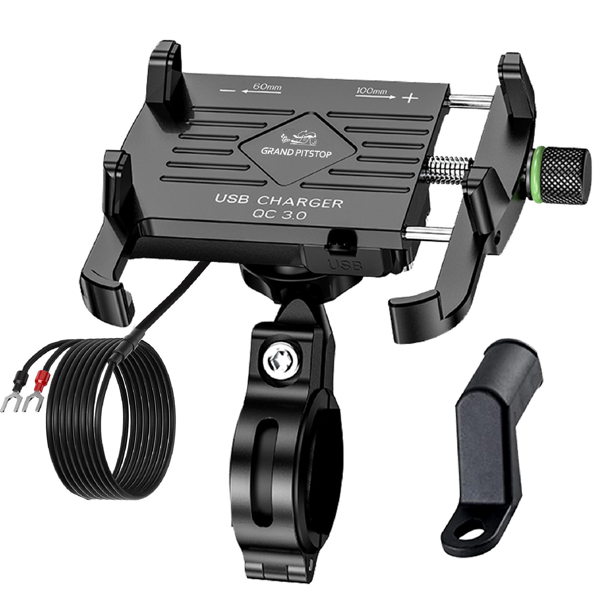 Claw with Jaw Grip Aluminium Mobile Holder with Charger - Black