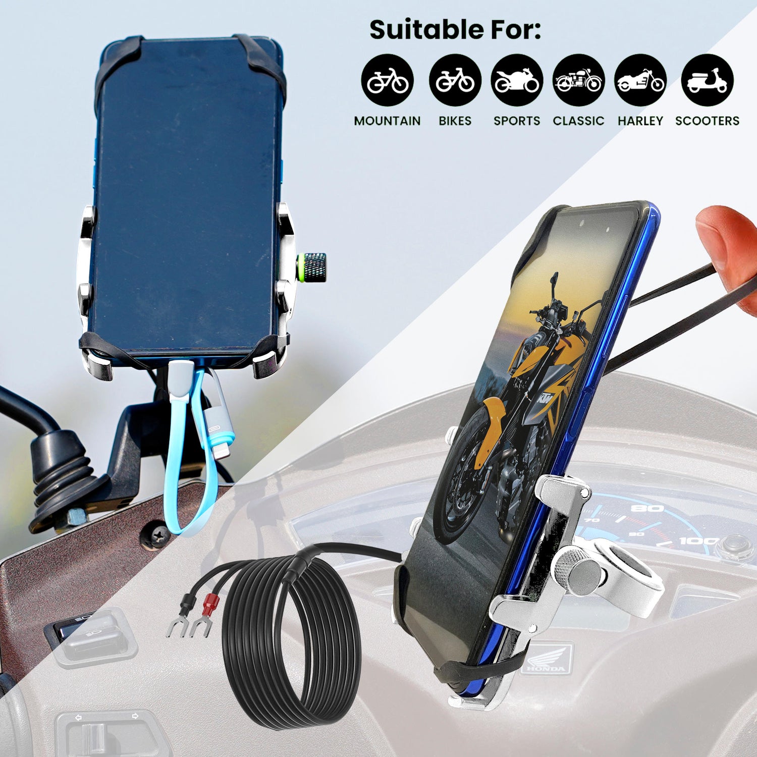 Claw with Jaw Grip Aluminium Mobile Holder with Charger - Silver
