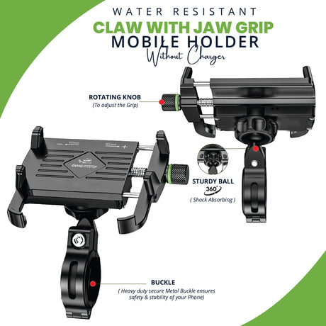 Claw with Jaw Grip Aluminium Mobile Holder without Charger - Black