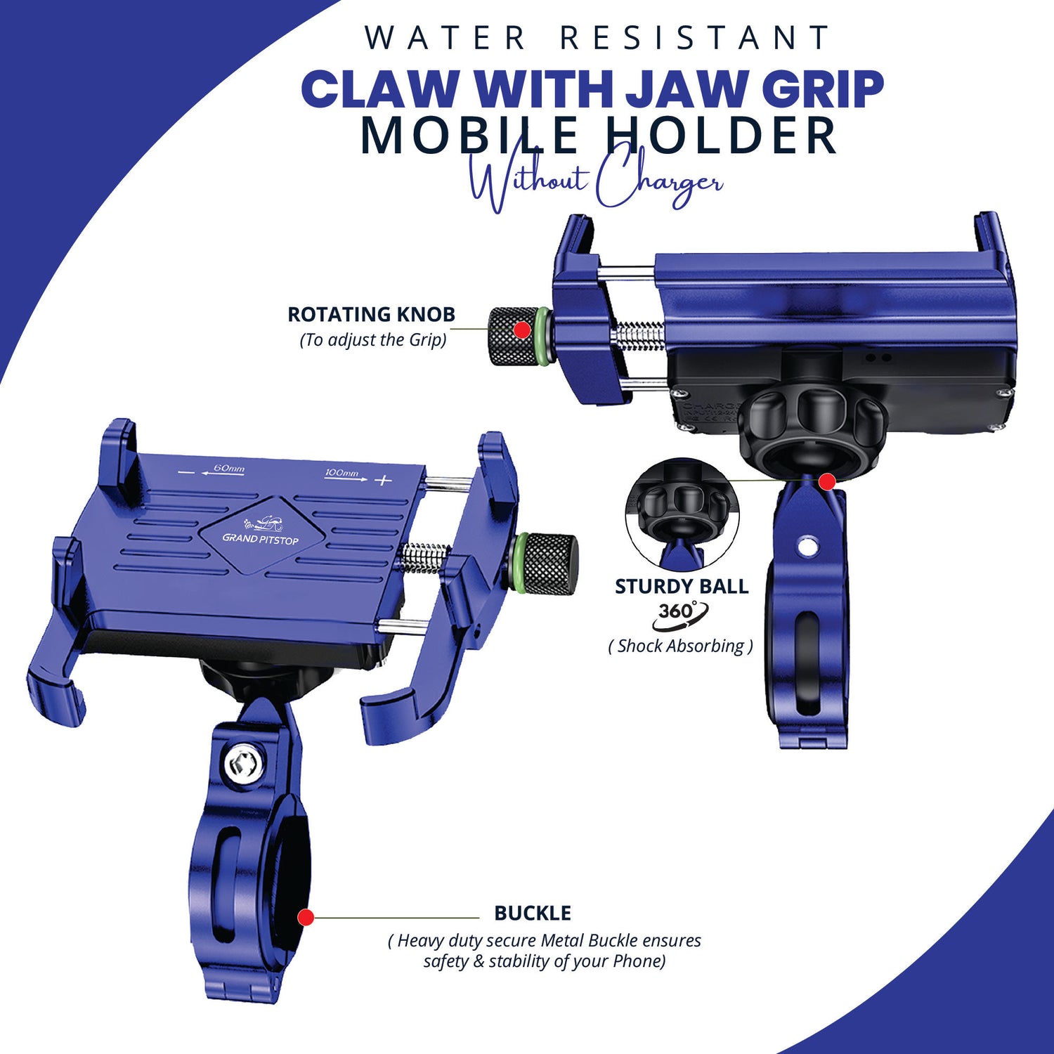 Claw with Jaw Grip Aluminium Mobile Holder without Charger - Blue