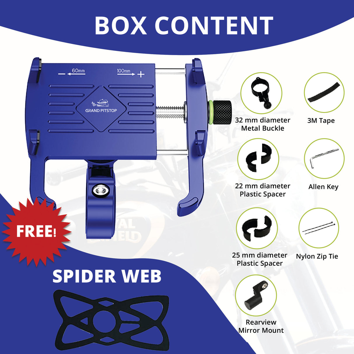 Claw with Jaw Grip Aluminium Mobile Holder without Charger - Blue