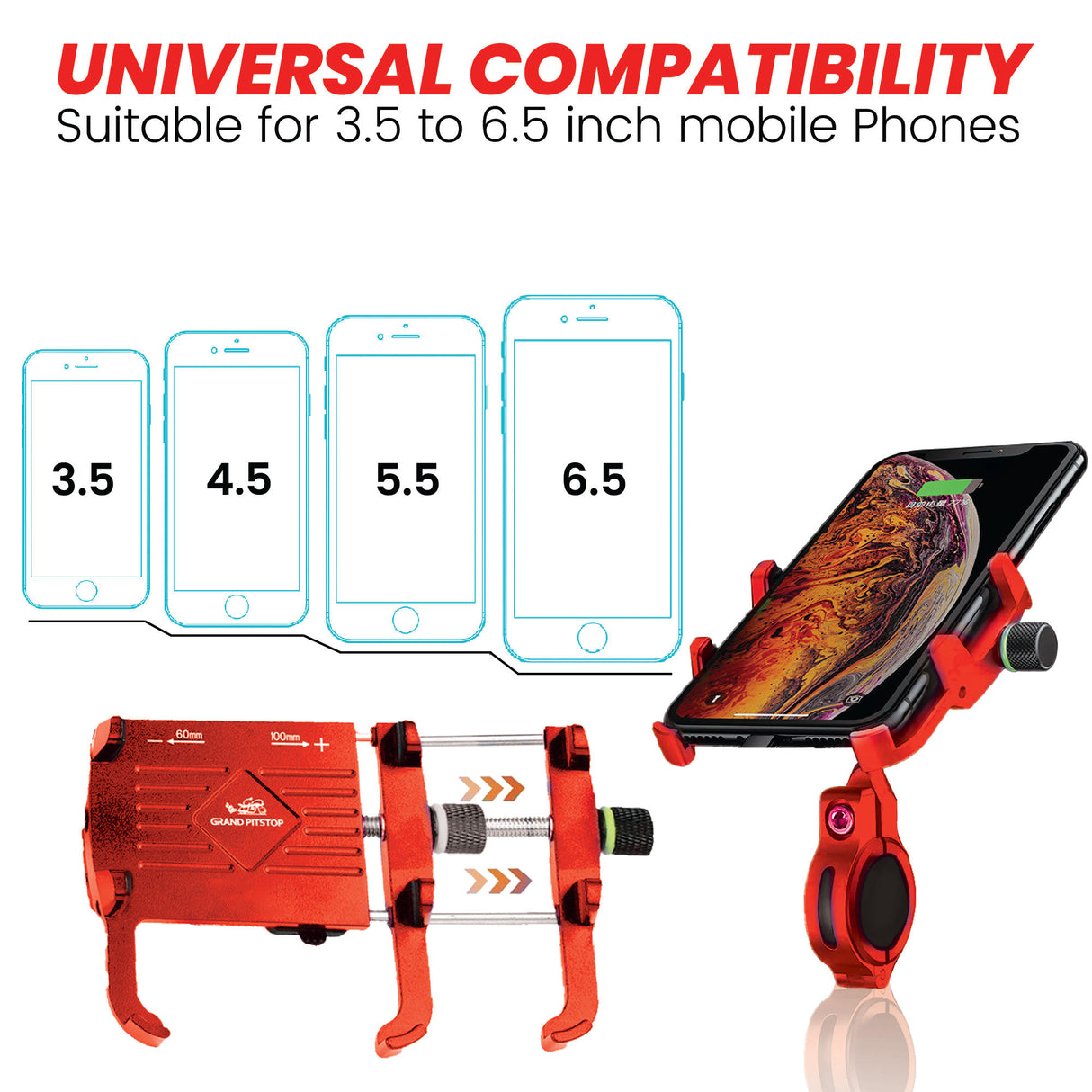 Claw with Jaw Grip Aluminium Mobile Holder without Charger - Red