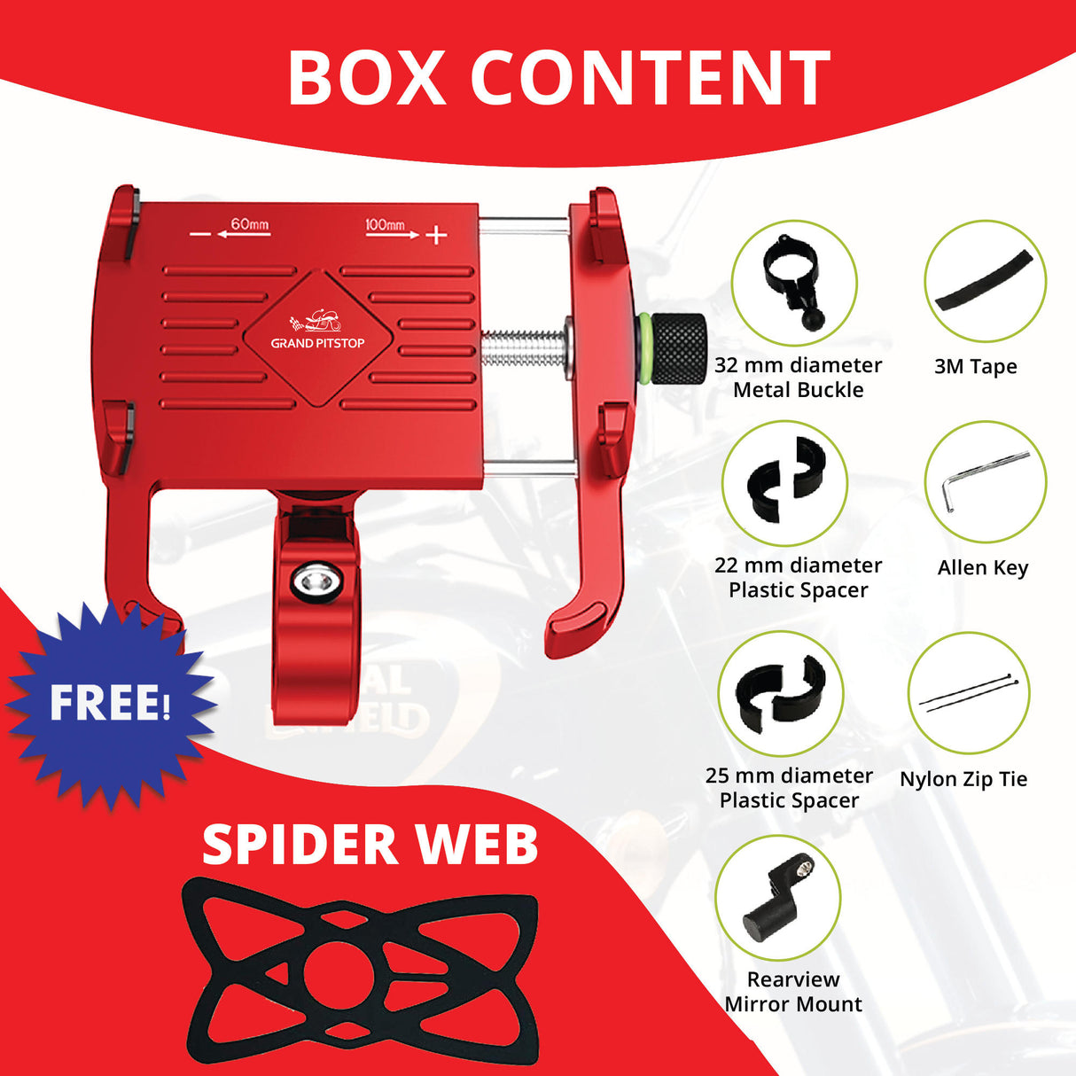 Claw with Jaw Grip Aluminium Mobile Holder without Charger - Red