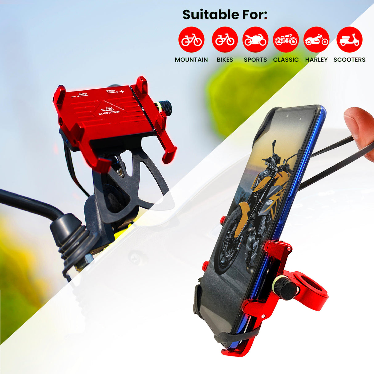 Claw with Jaw Grip Aluminium Mobile Holder without Charger - Red