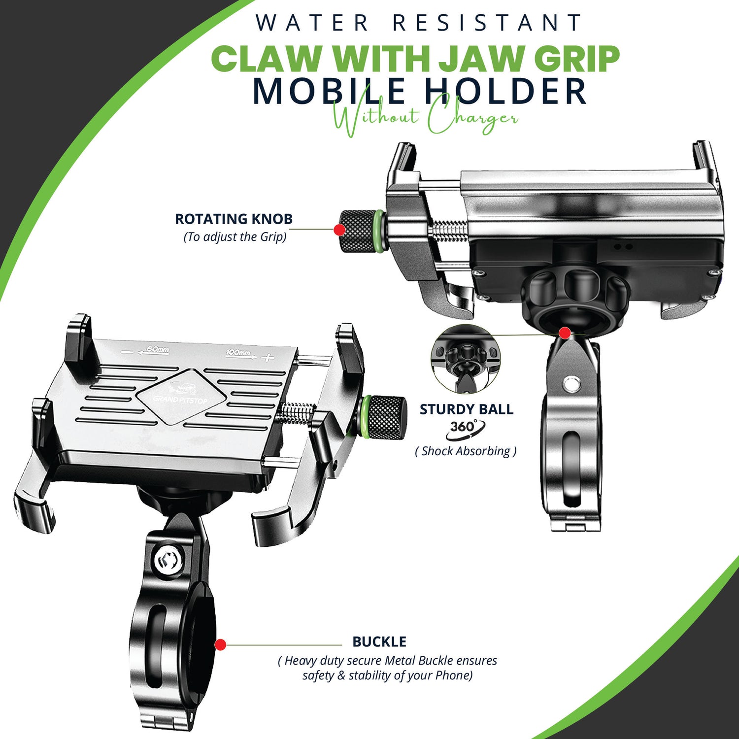 Claw with Jaw Grip Aluminium Mobile Holder without Charger - Silver