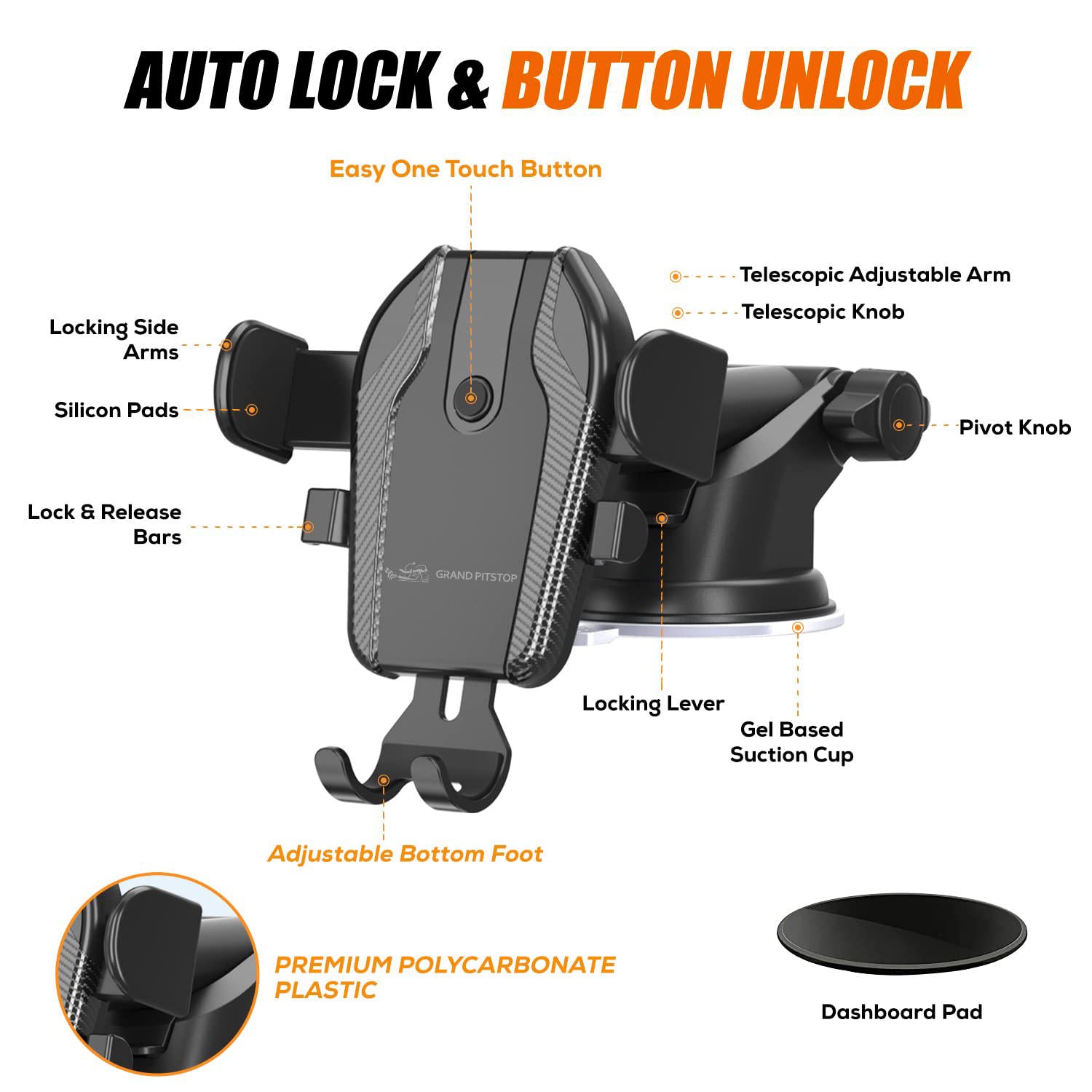 Cool Grip C1 Car Windshield/Dashboard Mobile Holder with One Click Locking - Black