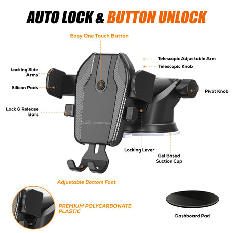 Cool Grip C1 Car Windshield/Dashboard Mobile Holder with One Click Locking - Black