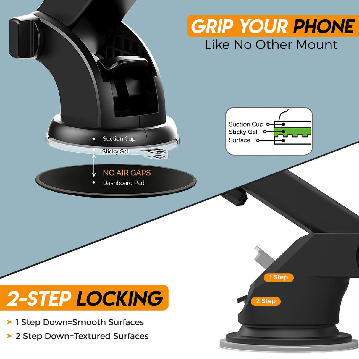 Cool Grip C1 Car Windshield/Dashboard Mobile Holder with One Click Locking - Black