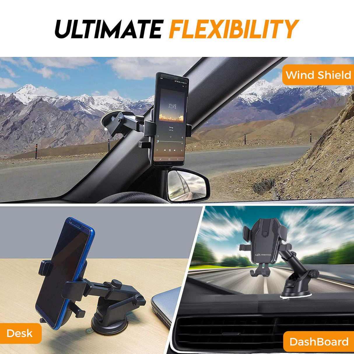 Cool Grip C1 Car Windshield/Dashboard Mobile Holder with One Click Locking - Black