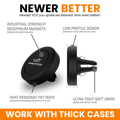 Universal Magnetic Air Vent Mount Car Mobile Holder (Set of 2) - Black