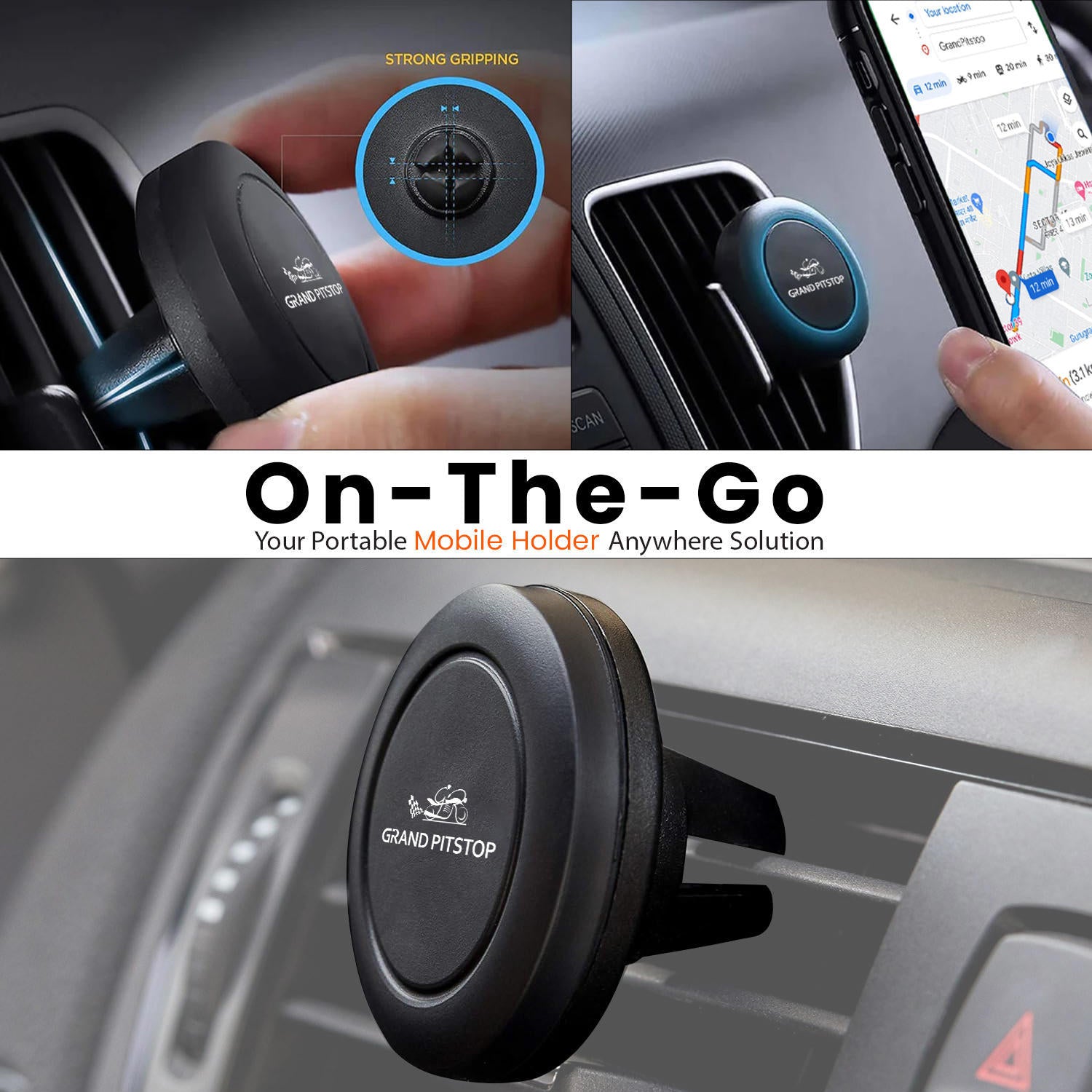 Universal Magnetic Air Vent Mount Car Mobile Holder (Set of 2) - Black