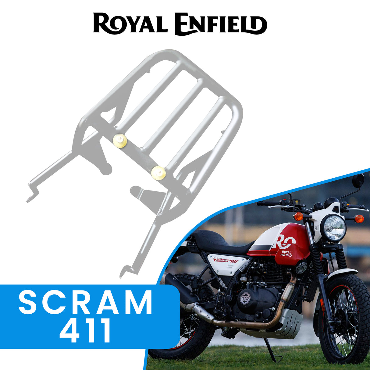 Extended Top Rack Without Plate for Royal Enfield Scram 411 - Silver