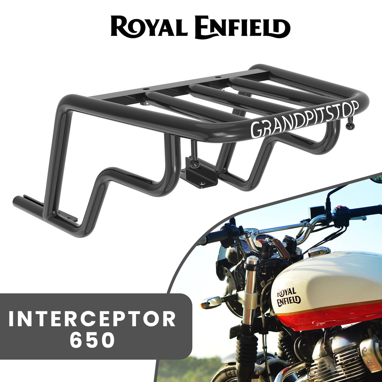 Extended Top Rack Without Plate for Royal Enfield Interceptor - Black